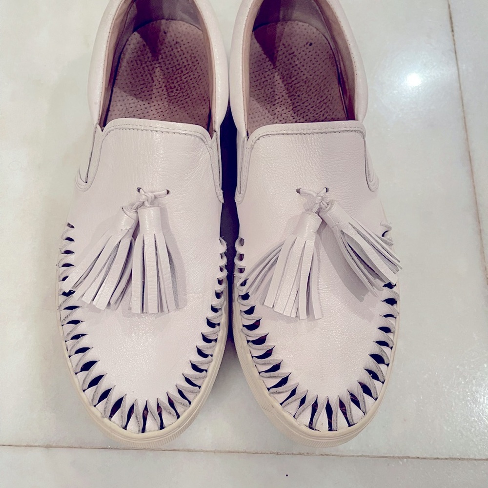 Cute leather white sneaker slides